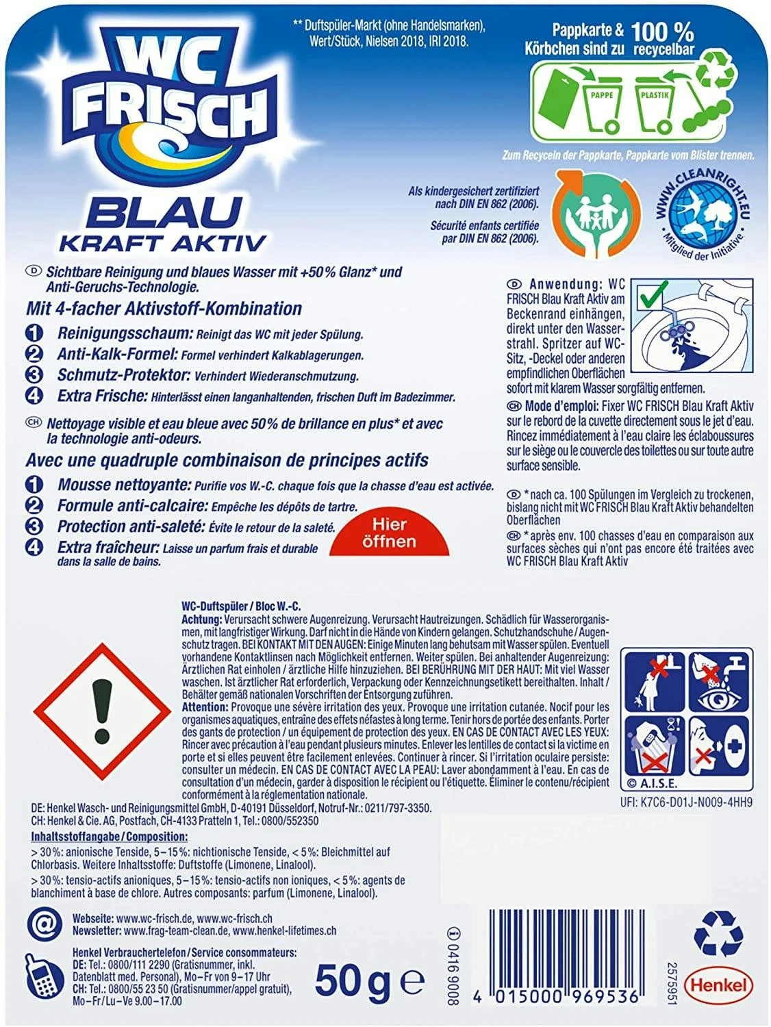 WC FRISCH Kraft Aktiv Blauspüler Chlor 50g WC Reiniger Toilettenreiniger 8 WC FRISCH Kraft Aktiv Blauspüler Chlor 50g WC Reiniger Toilettenreiniger – Bild 6