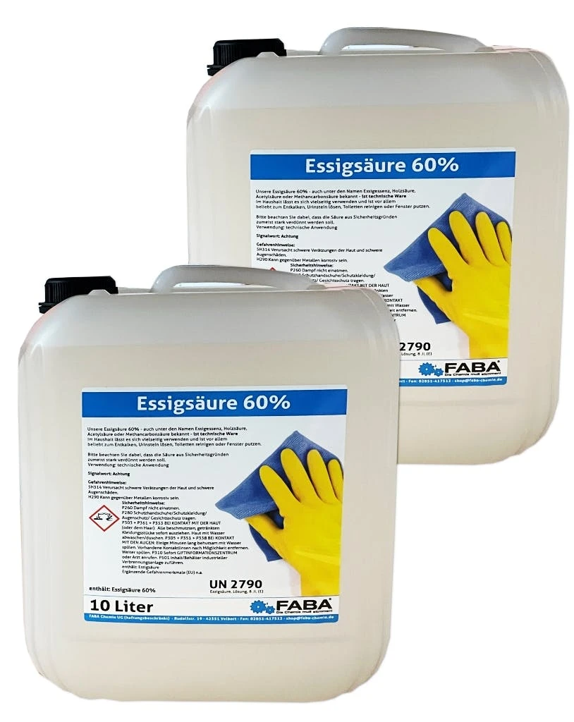 Essigsäure 60% Essigessenz C2H4O2 Reiniger Entkalker 2 X 10 Liter 3 Essigsäure 60% Essigessenz C2H4O2 Reiniger Entkalker 2 X 10 Liter