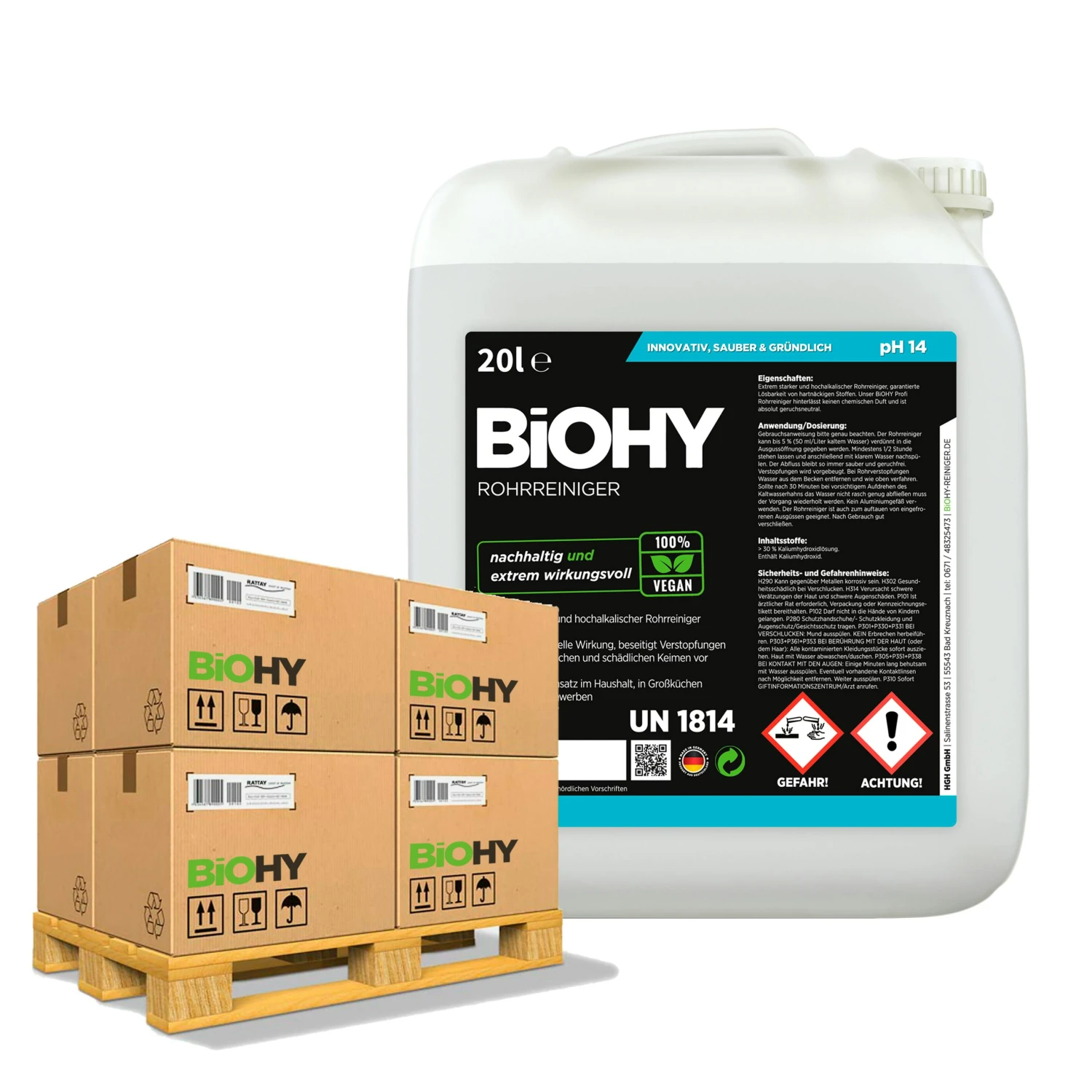 BiOHY Rohrreiniger (24x20l Kanister) | EXTRA STARK | Flüssiger, Hochkonzentrierter Abflussreiniger | Geruchsneutral | Für Alle Verstopfungen 3 BiOHY Rohrreiniger (24x20l Kanister) | EXTRA STARK | Flüssiger, Hochkonzentrierter Abflussreiniger | Geruchsneutral | Für Alle Verstopfungen