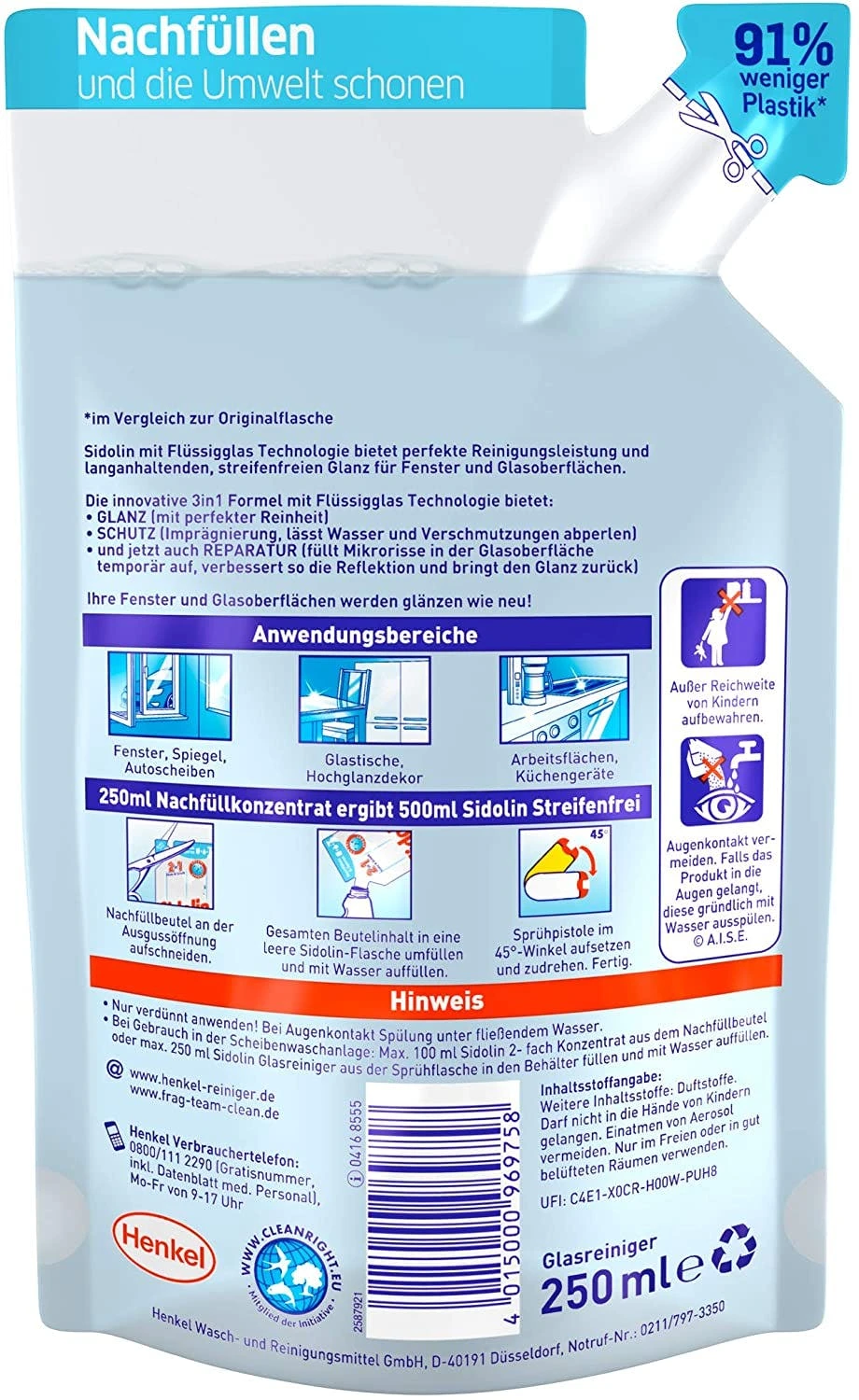 Sidolin Cristal Glasreiniger Glas Reiniger Fensterreiniger 250ml Nachfüller 8 Sidolin Cristal Glasreiniger Glas Reiniger Fensterreiniger 250ml Nachfüller – Bild 6