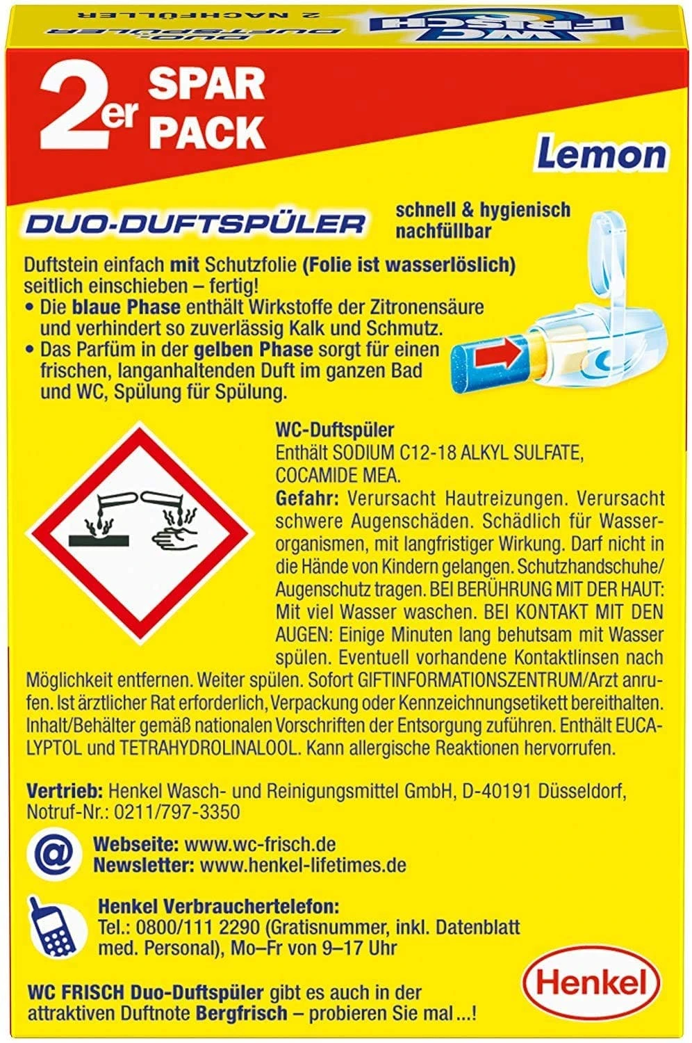 WC FRISCH Duo Lemon 2er Pack WC-Reiniger WC-Duftstein 2x 2 Stück Nachfüllpack 8 WC FRISCH Duo Lemon 2er Pack WC-Reiniger WC-Duftstein 2x 2 Stück Nachfüllpack – Bild 6