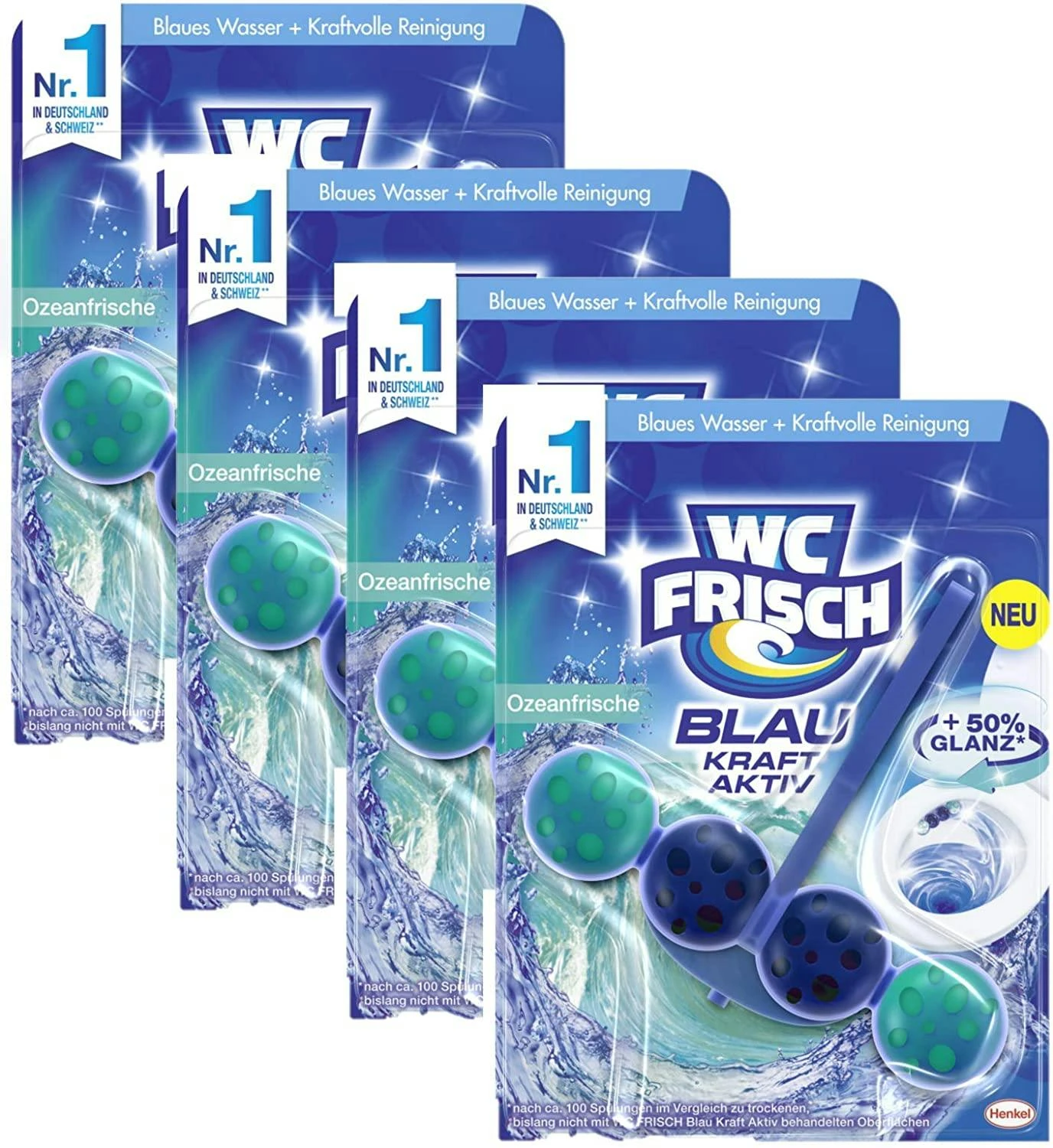 WC FRISCH Kraft Aktiv 4er Pack Blauspüler Chlor WC-Reiniger 4x1 Stück Farbspüler 5 WC FRISCH Kraft Aktiv 4er Pack Blauspüler Chlor WC-Reiniger 4x1 Stück Farbspüler – Bild 3